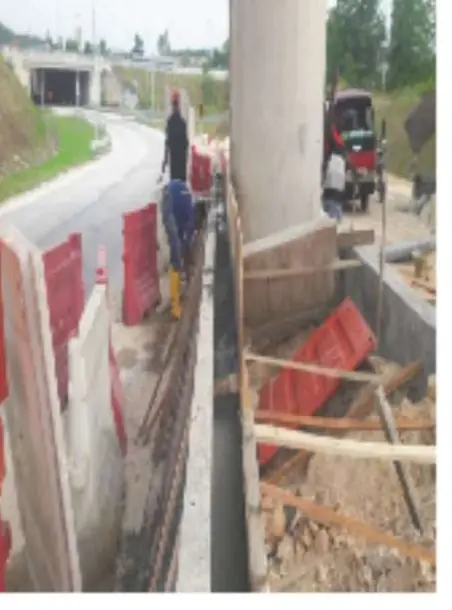 Formwork for a concrete road curb at a highway interchange